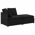 Divano Angolare Modulare in Velluto Nero con Poggiapiedi e Cuscini, Design Moderno e Struttura Robusta