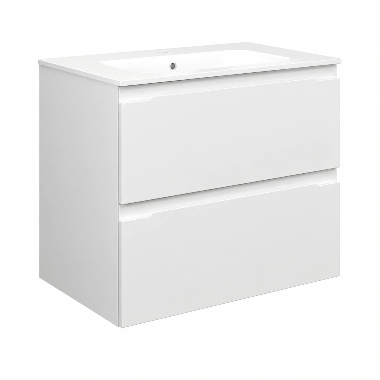 Mobile Bagno Sospeso 70cm, 2 Cassetti Capienti, Lavabo Moderno, Bianco