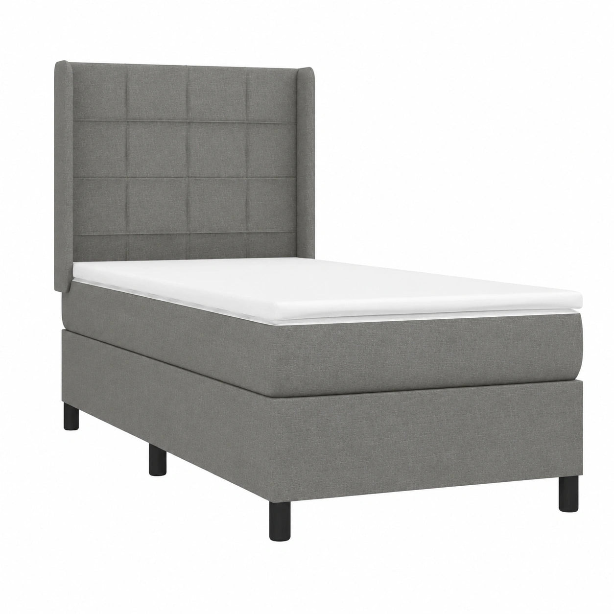 Letto Singolo Moderno con Materasso e Poggiatesta Regolabile, Tessuto Grigio Scuro, 100x200 cm, Ideale per Cameretta o Camera Ospiti