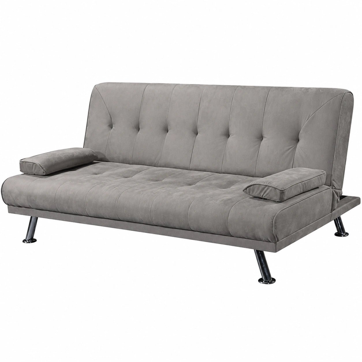 Divano Letto Cleo a 3 Posti in Legno Grigio Cemento con Cuscini Decorativi