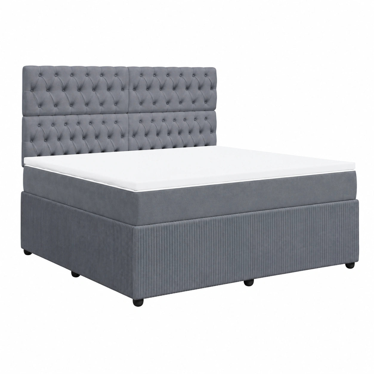 Letto imbottito in velluto grigio scuro 180x200 cm con materasso a molle insacchettate e testiera regolabile