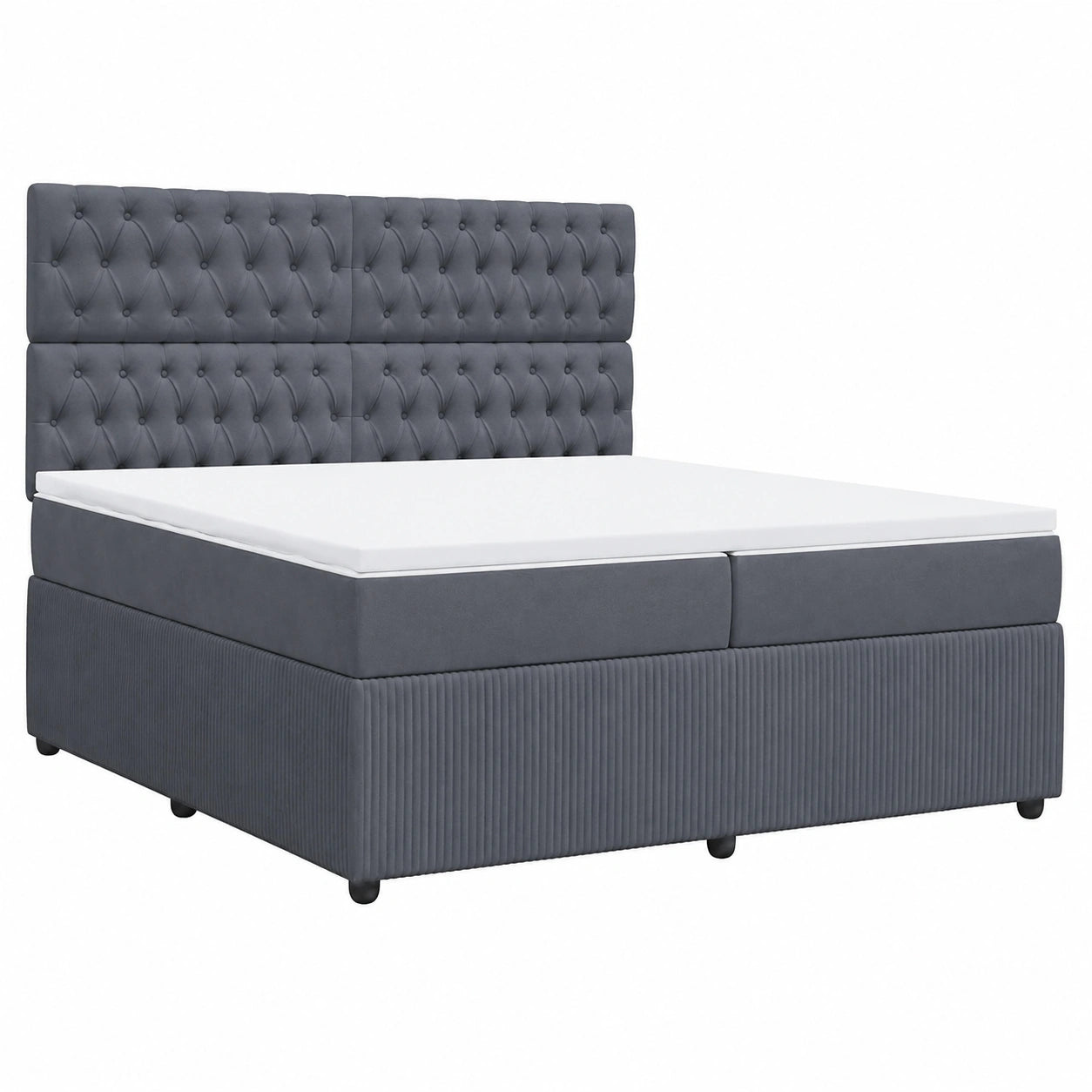 Letto matrimoniale 200x200 cm in velluto grigio scuro con materasso a molle insacchettate, poggiatesta regolabile, design moderno e duraturo