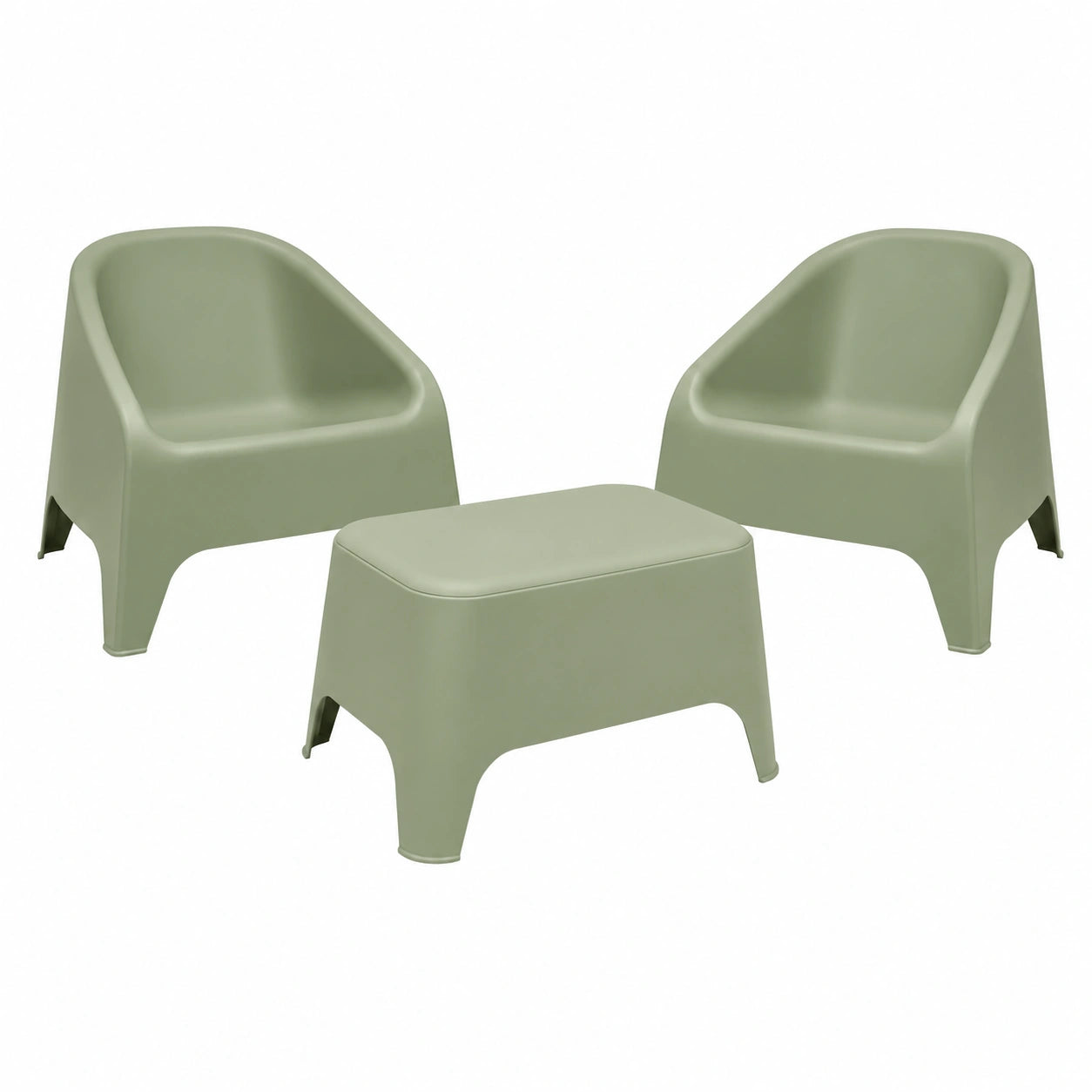 Set Giardino Toomax: 2 Poltrone Matera e Tavolino Petra, Verde Salvia, Plastica Riciclata
