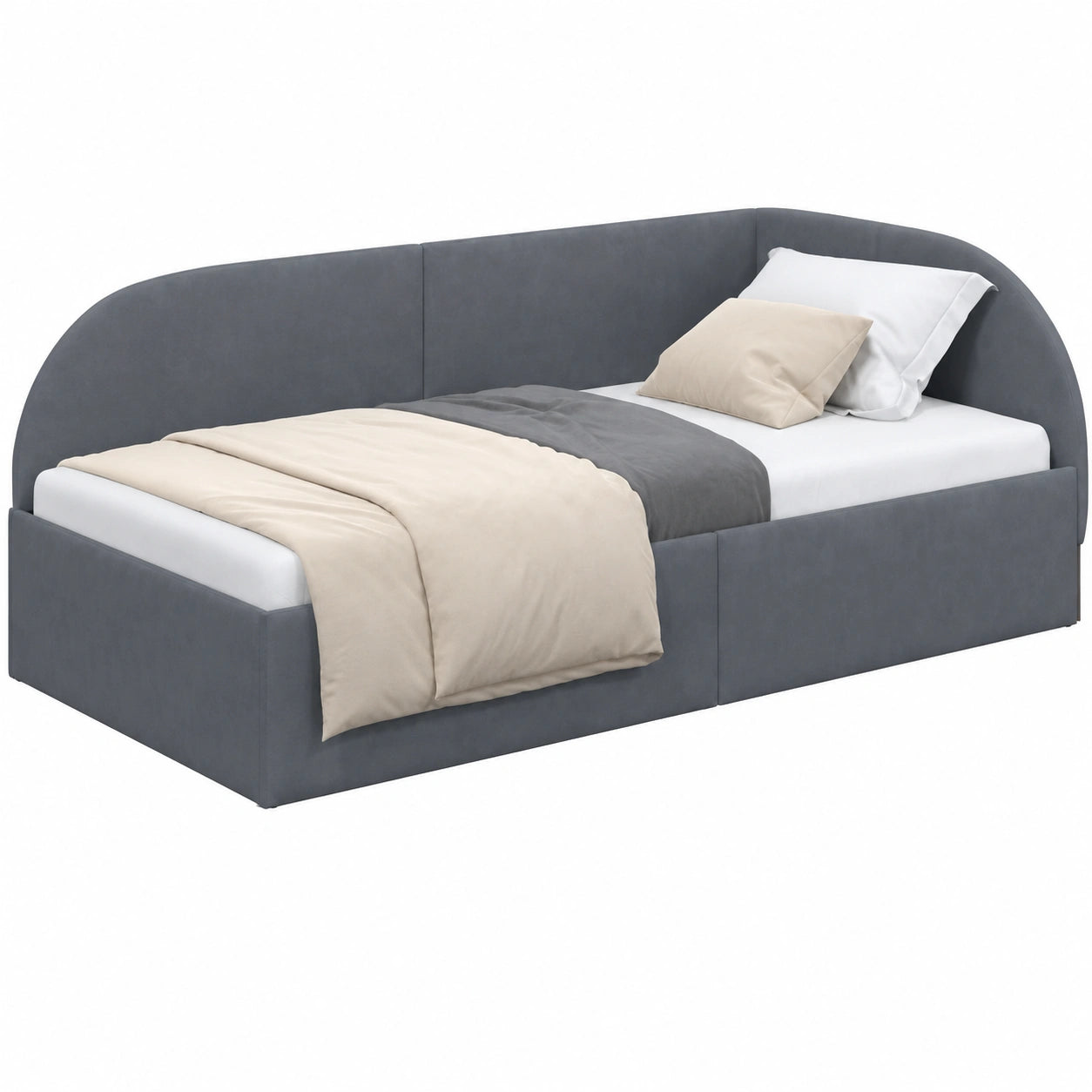 Letto ad Angolo in Velluto Grigio Scuro 80x200 cm, Design Elegante e Confortevole