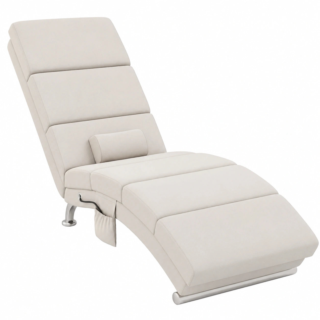 HOMCOM Chaise Longue Massaggiante Riscaldante Reclinabile con Telecomando e Cuscino, Tessuto Effetto Lino Crema per Camera da Letto e Soggiorno