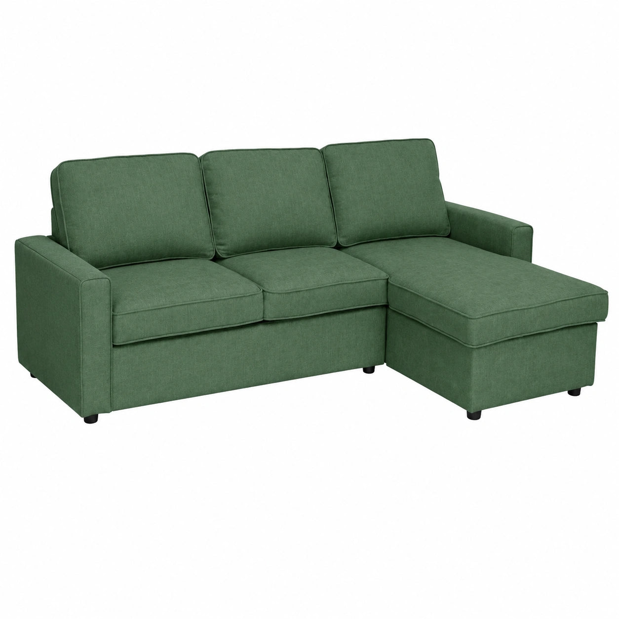 SAMIRA Divano Angolare con Contenitore e Chaise Longue Verde Modello Kennedy